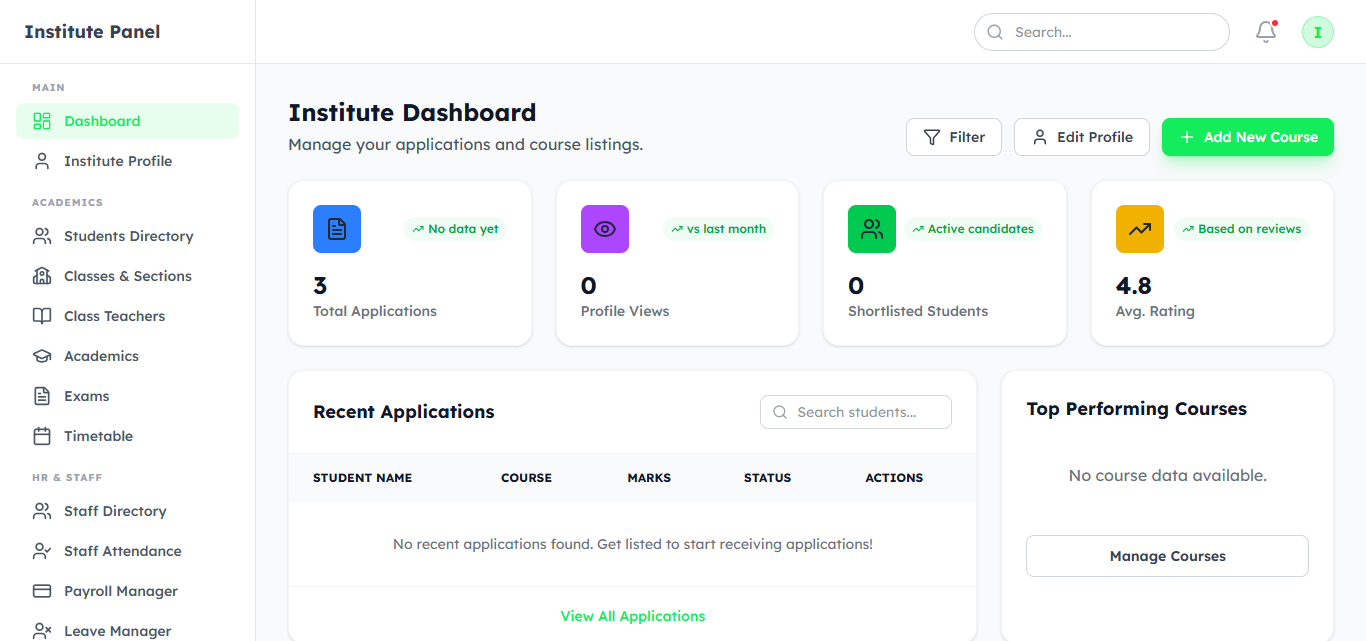 Shikshayam Dashboard Interface